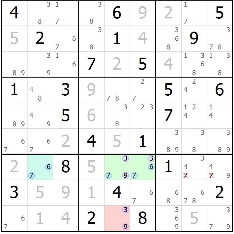 Position des candidats pour la solution de la Gr 75 page 78 du magazine de sudoku Suprême n° 024