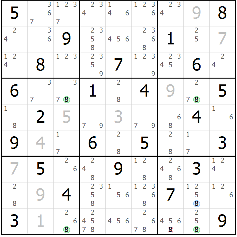 Position des candidats pour la solution de la Gr 76 page 79 du magazine de sudoku Suprême n° 024