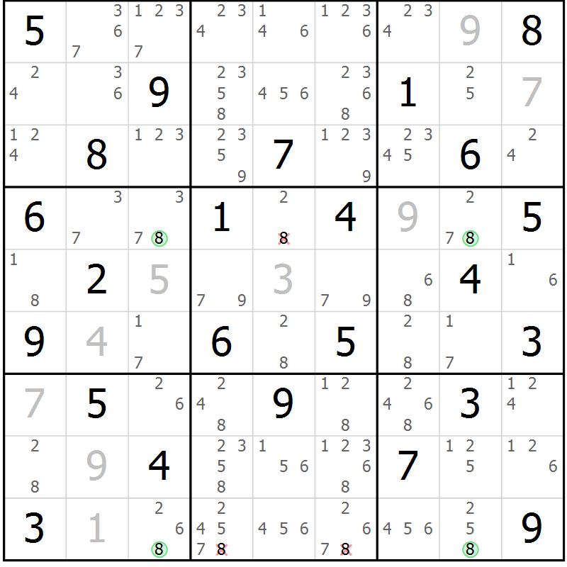 Position des candidats pour la solution de la Gr 76 page 79 du magazine de sudoku Suprême n° 024
