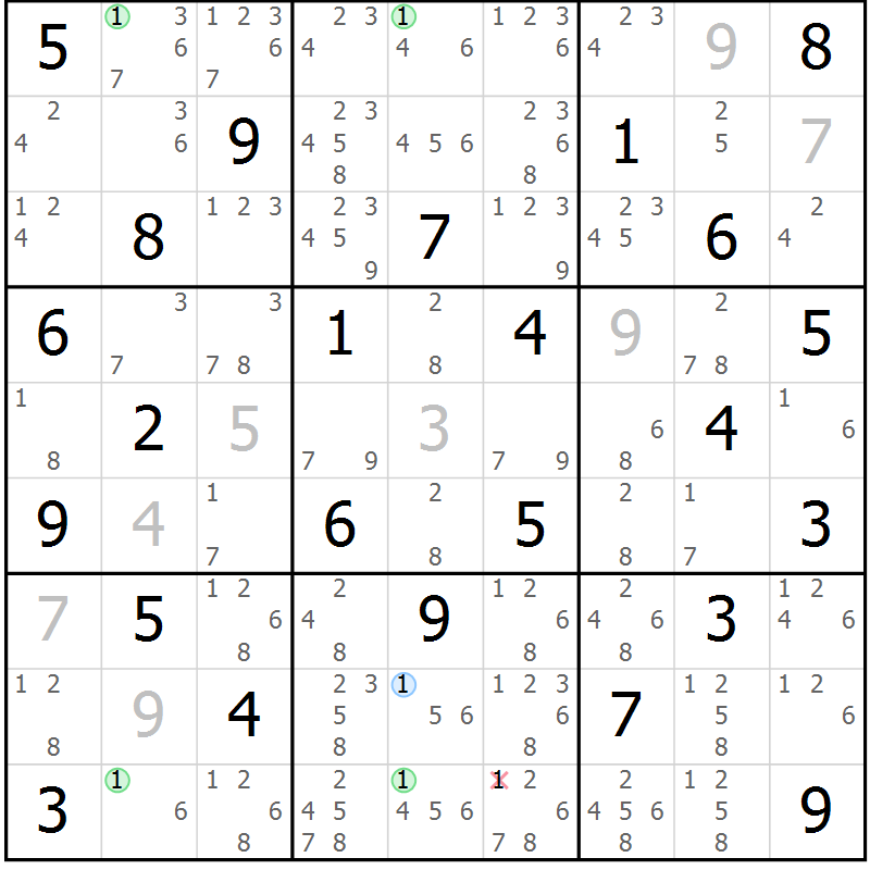 Position des candidats pour la solution de la Gr 76 page 79 du magazine de sudoku Suprême n° 024