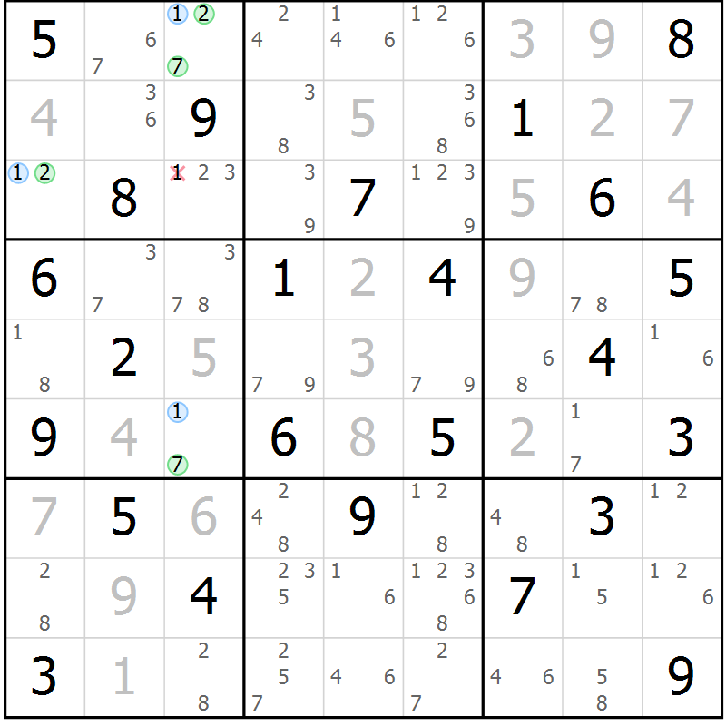Position des candidats pour la solution de la Gr 76 page 79 du magazine de sudoku Suprême n° 024