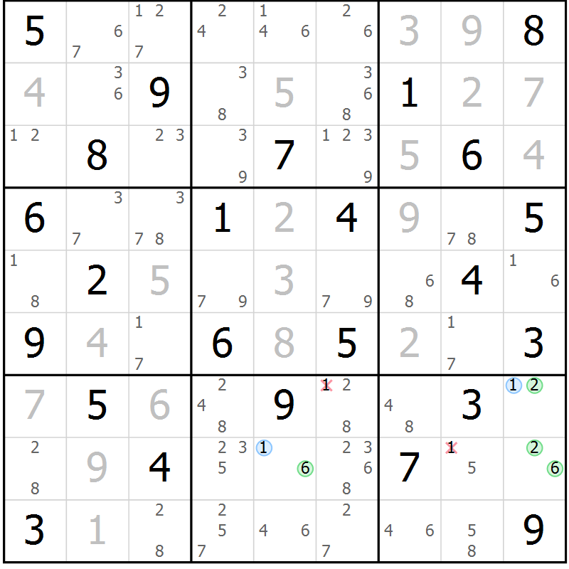 Position des candidats pour la solution de la Gr 76 page 79 du magazine de sudoku Suprême n° 024