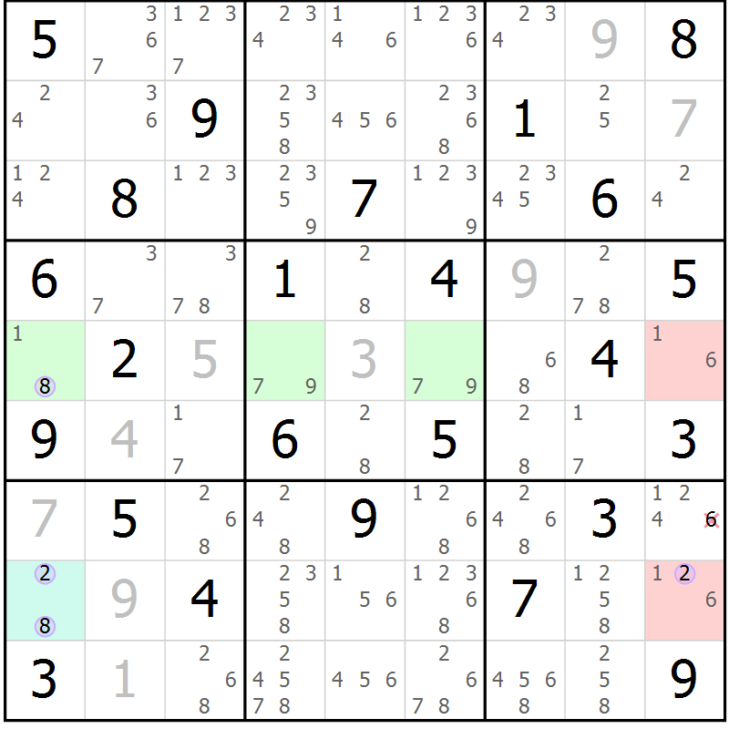 Position des candidats pour la solution de la Gr 76 page 79 du magazine de sudoku Suprême n° 024
