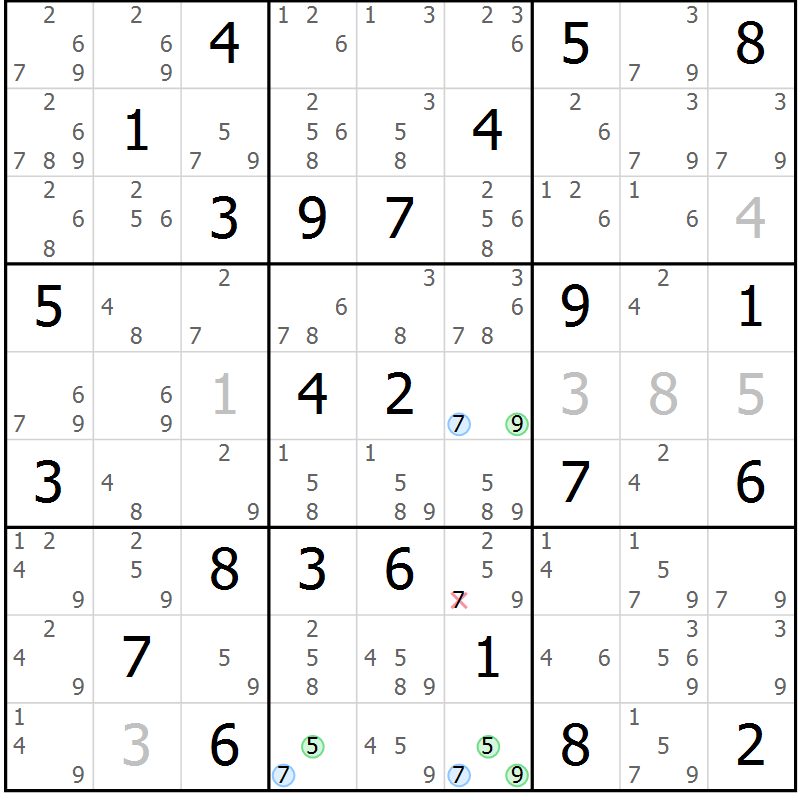 Position des candidats pour la solution de la Gr 77 page 80 du magazine de sudoku Suprême n° 024