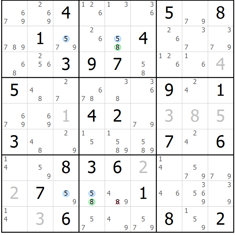 Position des candidats pour la solution de la Gr 77 page 80 du magazine de sudoku Suprême n° 024