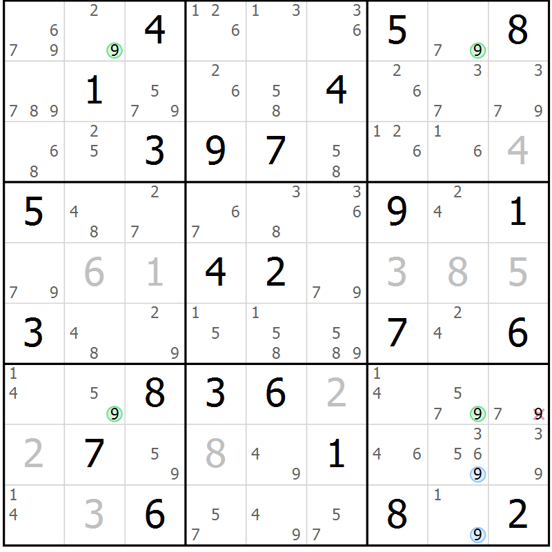 Position des candidats pour la solution de la Gr 77 page 80 du magazine de sudoku Suprême n° 024