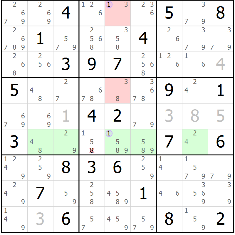 Position des candidats pour la solution de la Gr 77 page 80 du magazine de sudoku Suprême n° 024