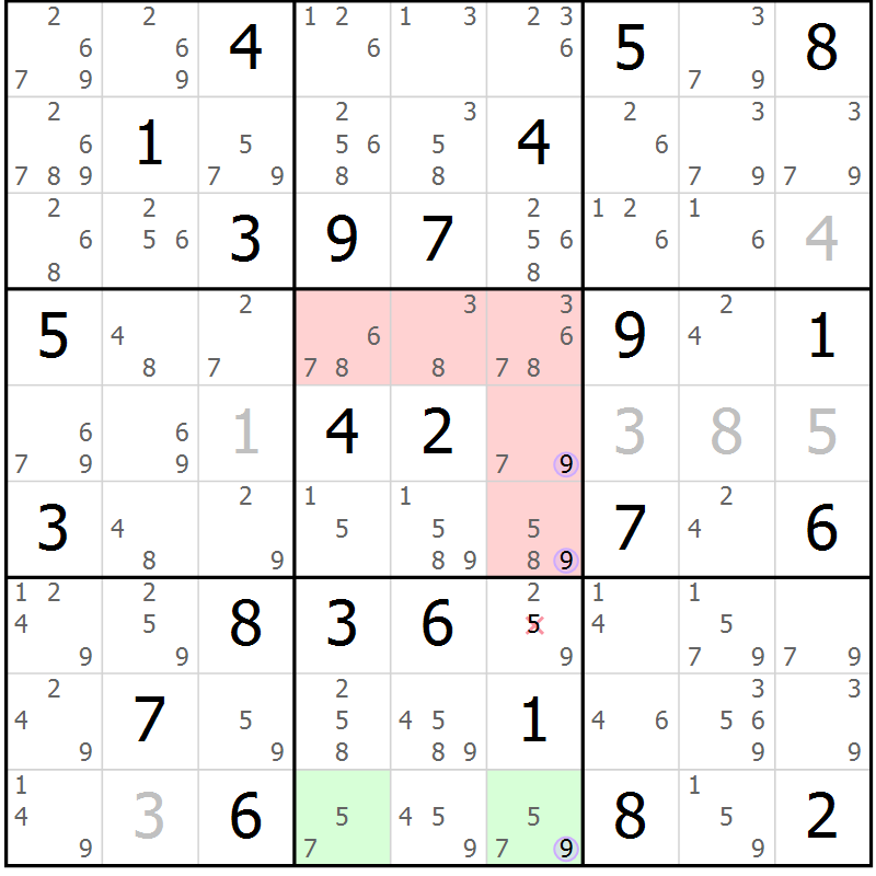 Position des candidats pour la solution de la Gr 77 page 80 du magazine de sudoku Suprême n° 024