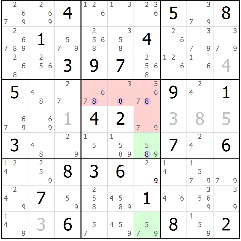 Position des candidats pour la solution de la Gr 77 page 80 du magazine de sudoku Suprême n° 024