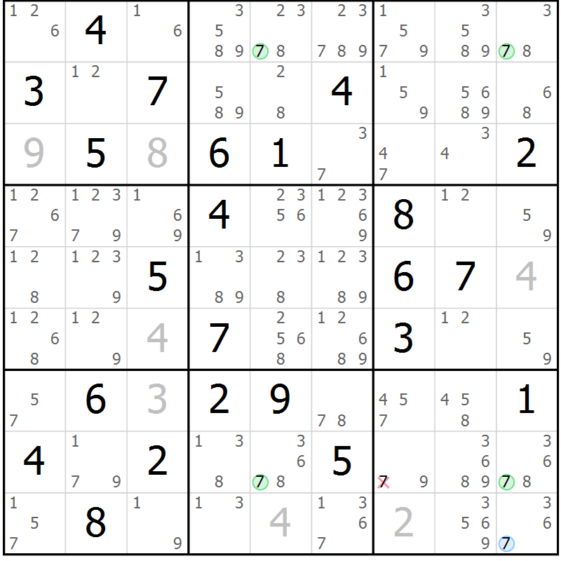 Position des candidats pour la solution de la Gr 78 page 81 du magazine de sudoku Suprême n° 024