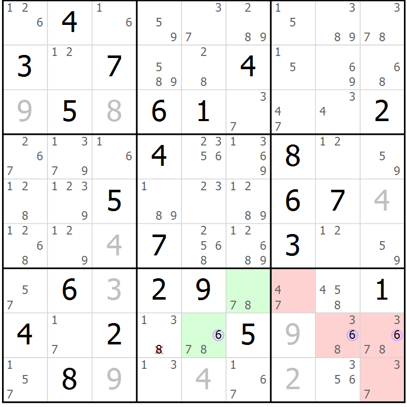 Position des candidats pour la solution de la Gr 78 page 81 du magazine de sudoku Suprême n° 024