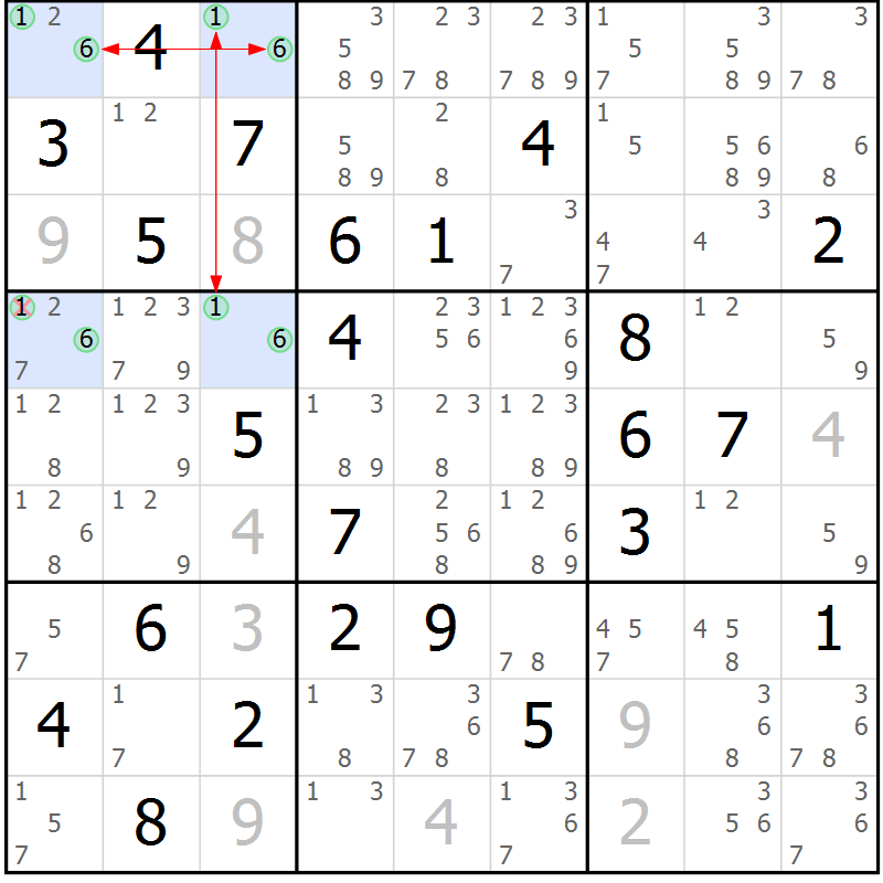 Position des candidats pour la solution de la Gr 78 page 81 du magazine de sudoku Suprême n° 024
