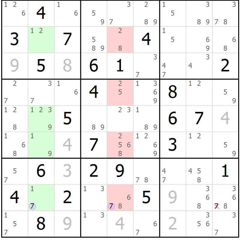 Position des candidats pour la solution de la Gr 78 page 81 du magazine de sudoku Suprême n° 024