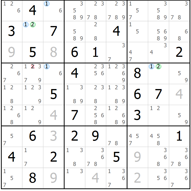 Position des candidats pour la solution de la Gr 78 page 81 du magazine de sudoku Suprême n° 024
