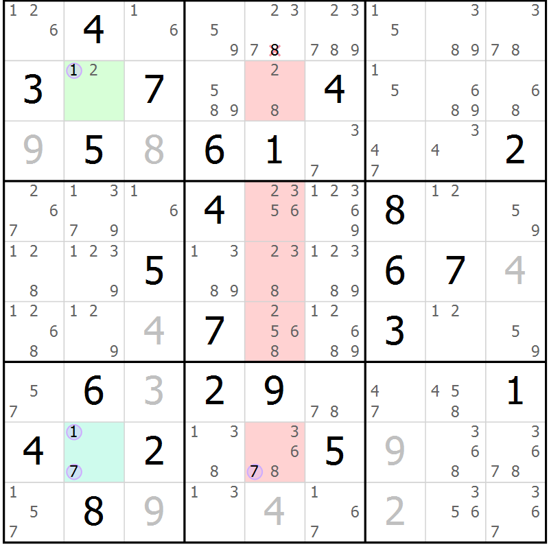 Position des candidats pour la solution de la Gr 78 page 81 du magazine de sudoku Suprême n° 024
