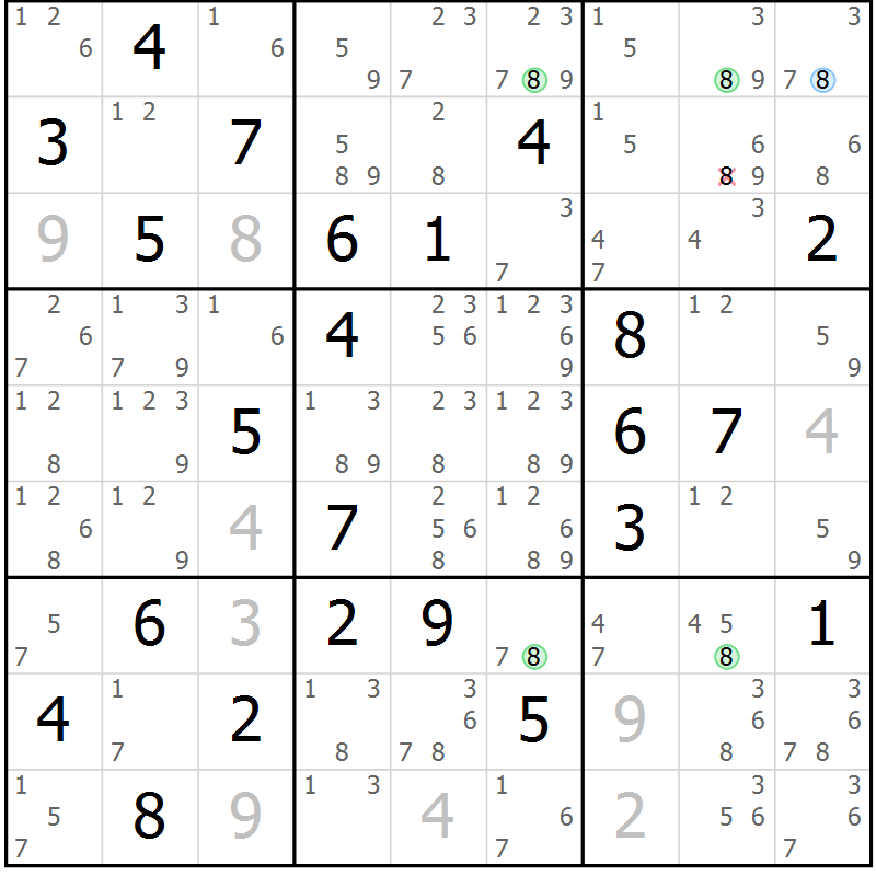 Position des candidats pour la solution de la Gr 78 page 81 du magazine de sudoku Suprême n° 024