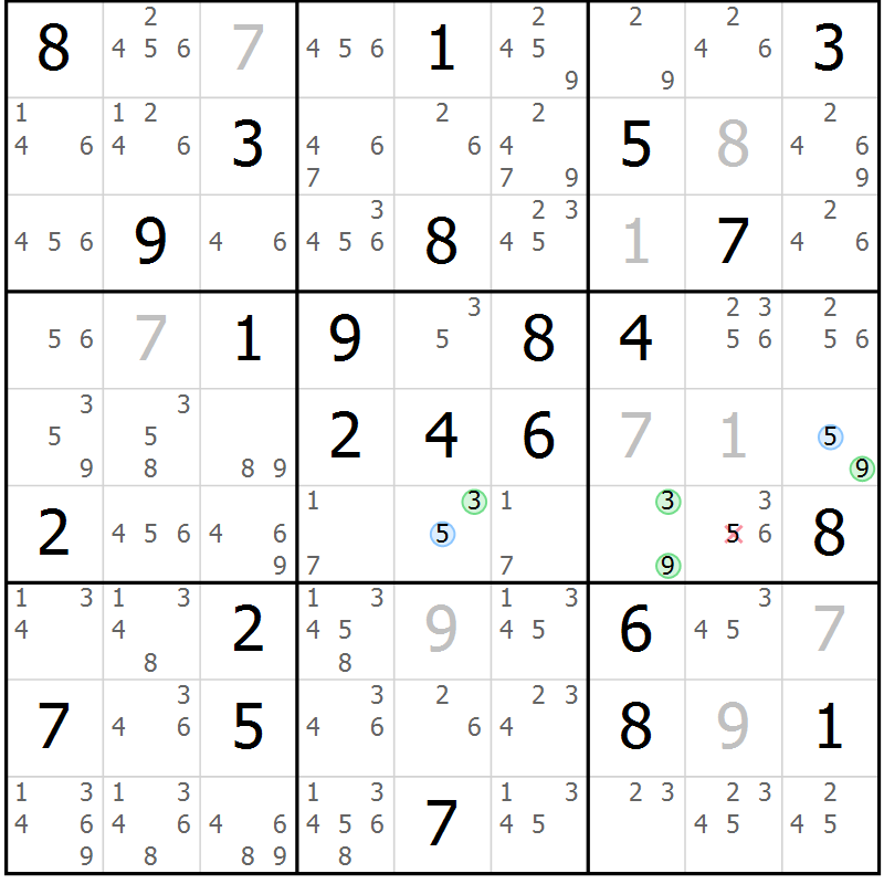 Position des candidats pour la solution de la Gr 79 page 82 du magazine de sudoku Suprême n° 024