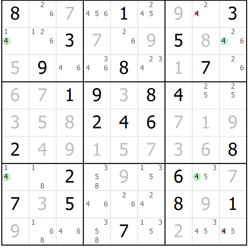 Position des candidats pour la solution de la Gr 79 page 82 du magazine de sudoku Suprême n° 024