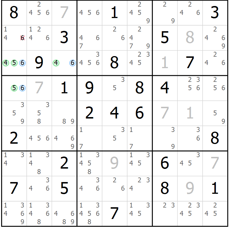 Position des candidats pour la solution de la Gr 79 page 82 du magazine de sudoku Suprême n° 024