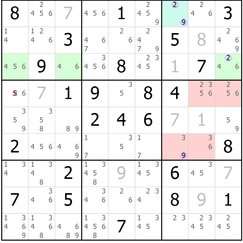 Position des candidats pour la solution de la Gr 79 page 82 du magazine de sudoku Suprême n° 024