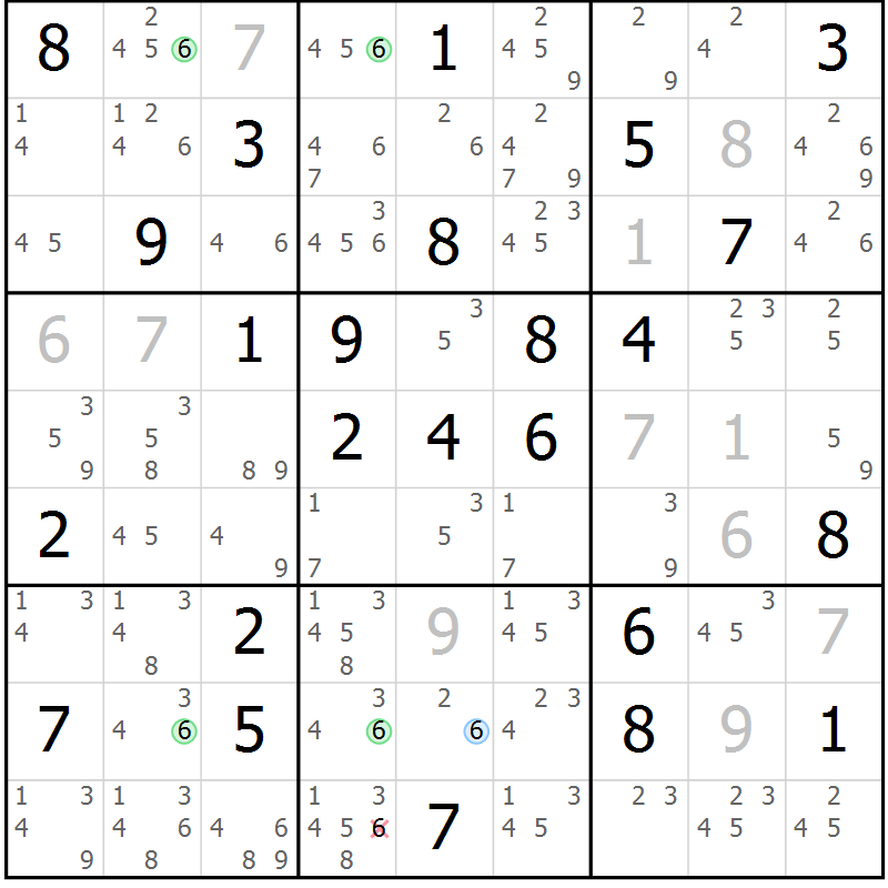 Position des candidats pour la solution de la Gr 79 page 82 du magazine de sudoku Suprême n° 024