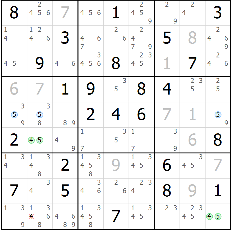 Position des candidats pour la solution de la Gr 79 page 82 du magazine de sudoku Suprême n° 024
