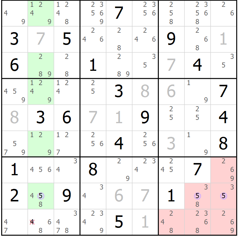 Position des candidats pour la solution de la Gr 8 page 11 du magazine de sudoku Suprême n° 024