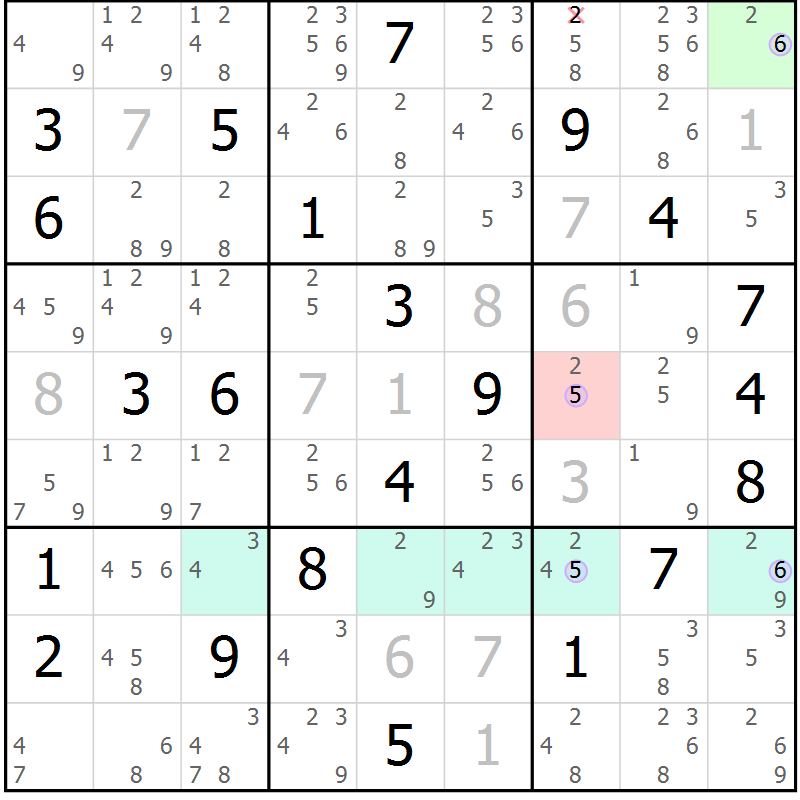 Position des candidats pour la solution de la Gr 8 page 11 du magazine de sudoku Suprême n° 024