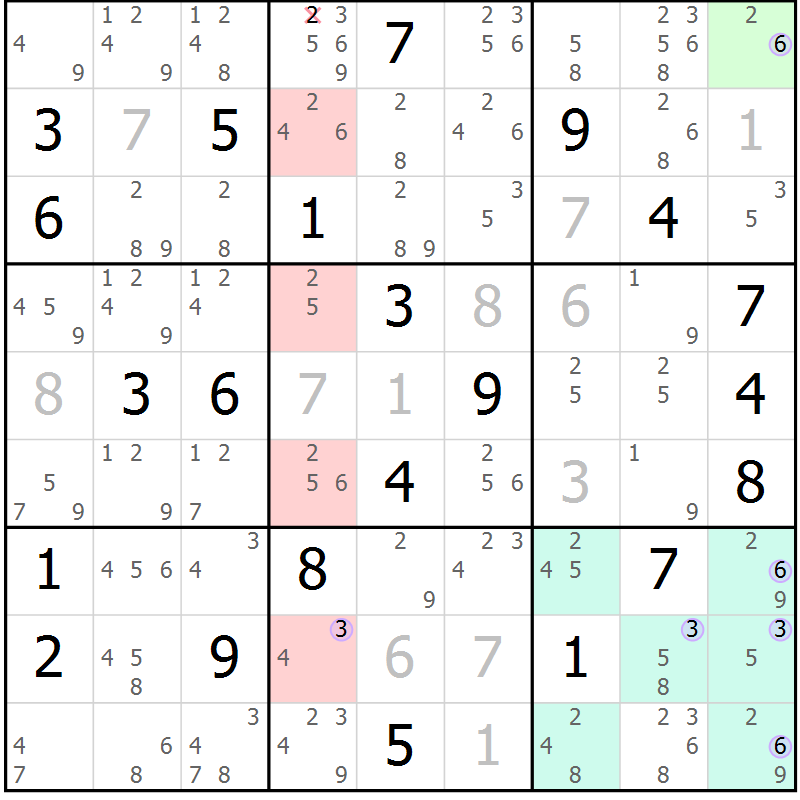 Position des candidats pour la solution de la Gr 8 page 11 du magazine de sudoku Suprême n° 024