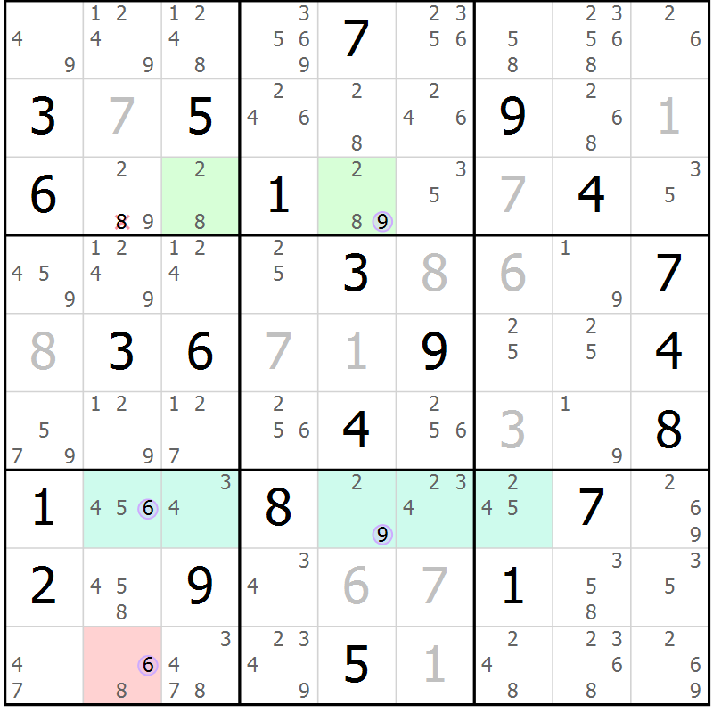 Position des candidats pour la solution de la Gr 8 page 11 du magazine de sudoku Suprême n° 024