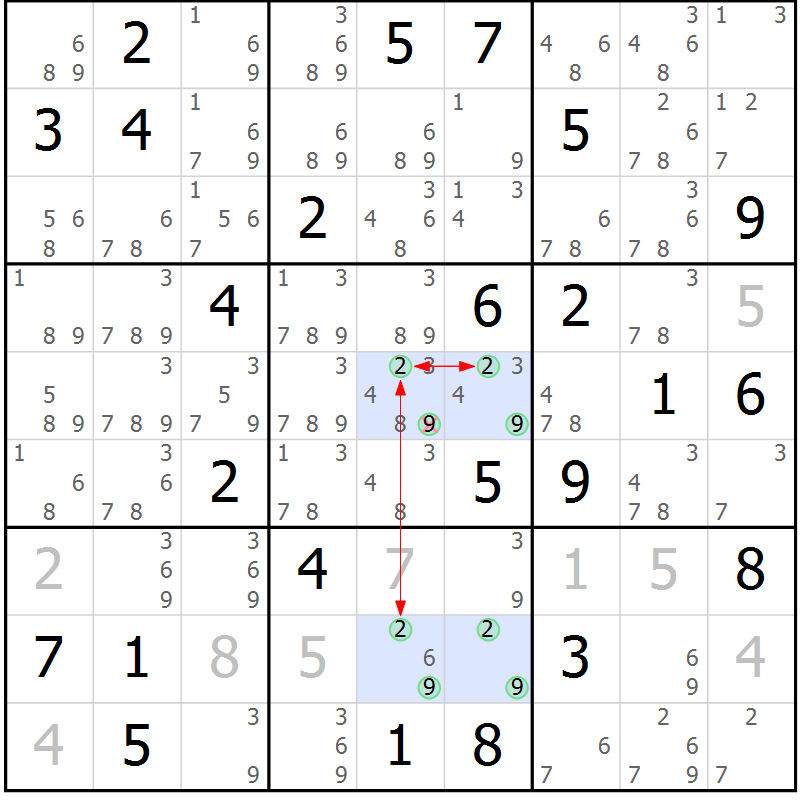 Position des candidats pour la solution de la Gr 80 page 83 du magazine de sudoku Suprême n° 024