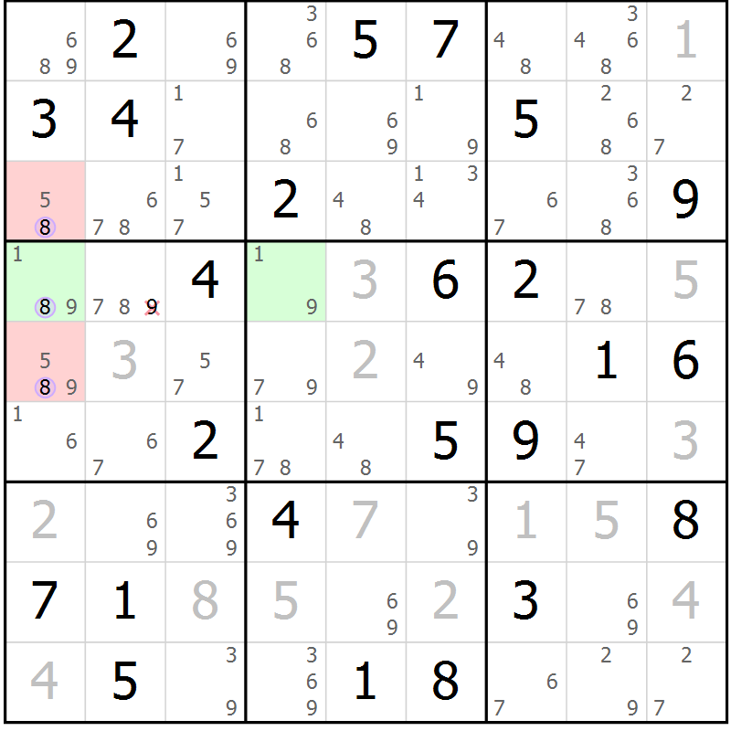 Position des candidats pour la solution de la Gr 80 page 83 du magazine de sudoku Suprême n° 024