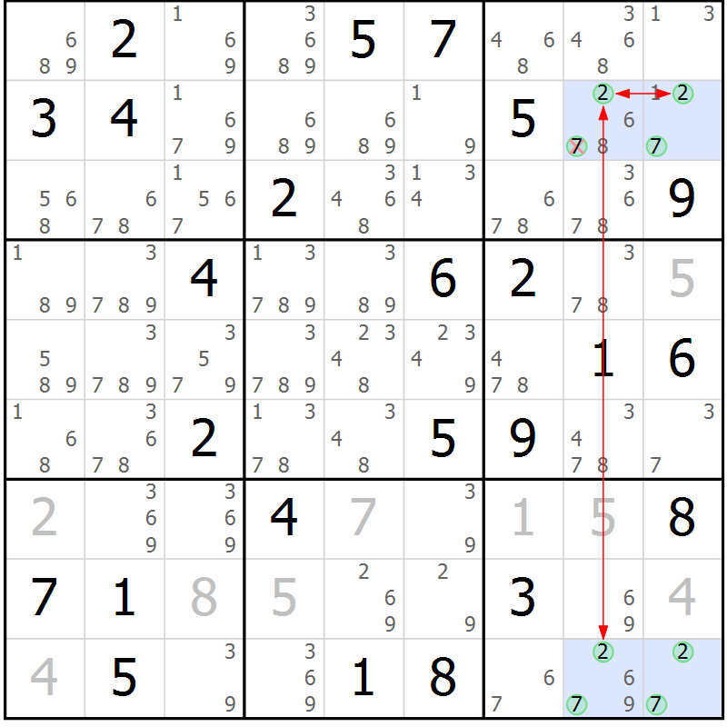 Position des candidats pour la solution de la Gr 80 page 83 du magazine de sudoku Suprême n° 024