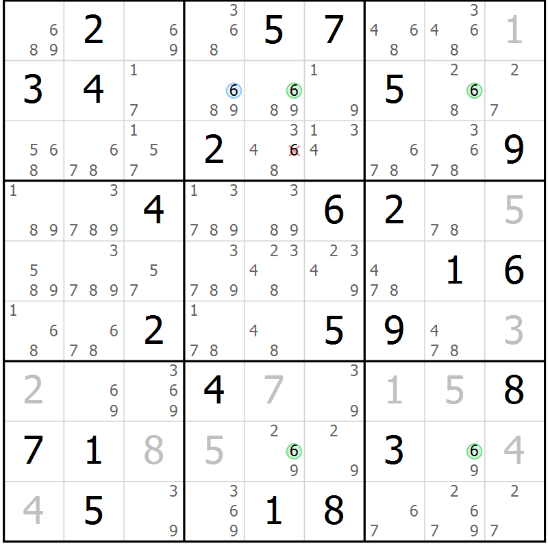 Position des candidats pour la solution de la Gr 80 page 83 du magazine de sudoku Suprême n° 024