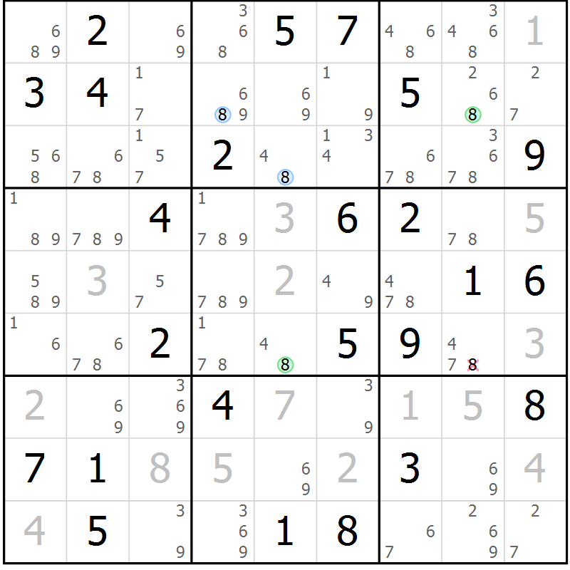 Position des candidats pour la solution de la Gr 80 page 83 du magazine de sudoku Suprême n° 024