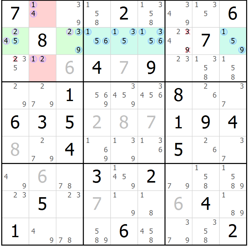 Position des candidats pour la solution de la Gr 81 page 84 du magazine de sudoku Suprême n° 024