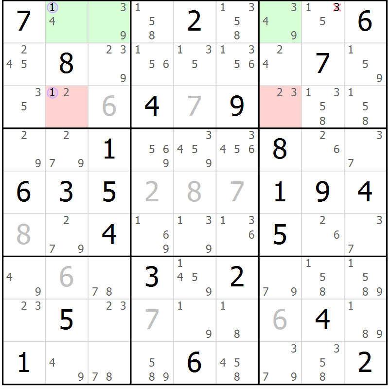 Position des candidats pour la solution de la Gr 81 page 84 du magazine de sudoku Suprême n° 024