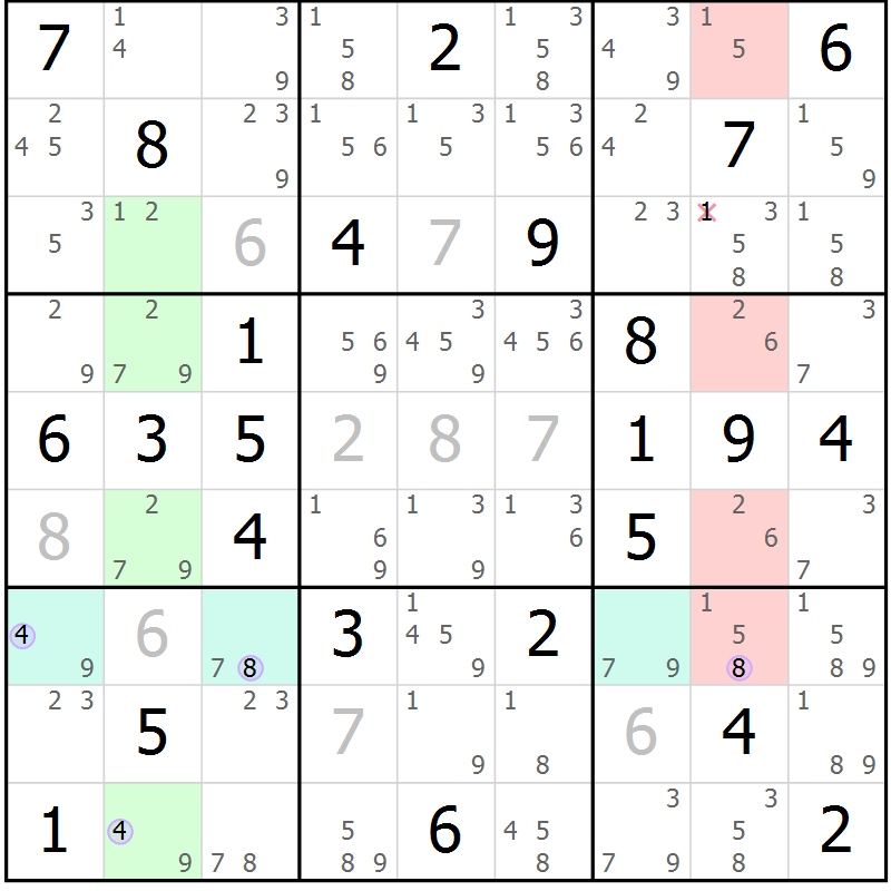 Position des candidats pour la solution de la Gr 81 page 84 du magazine de sudoku Suprême n° 024