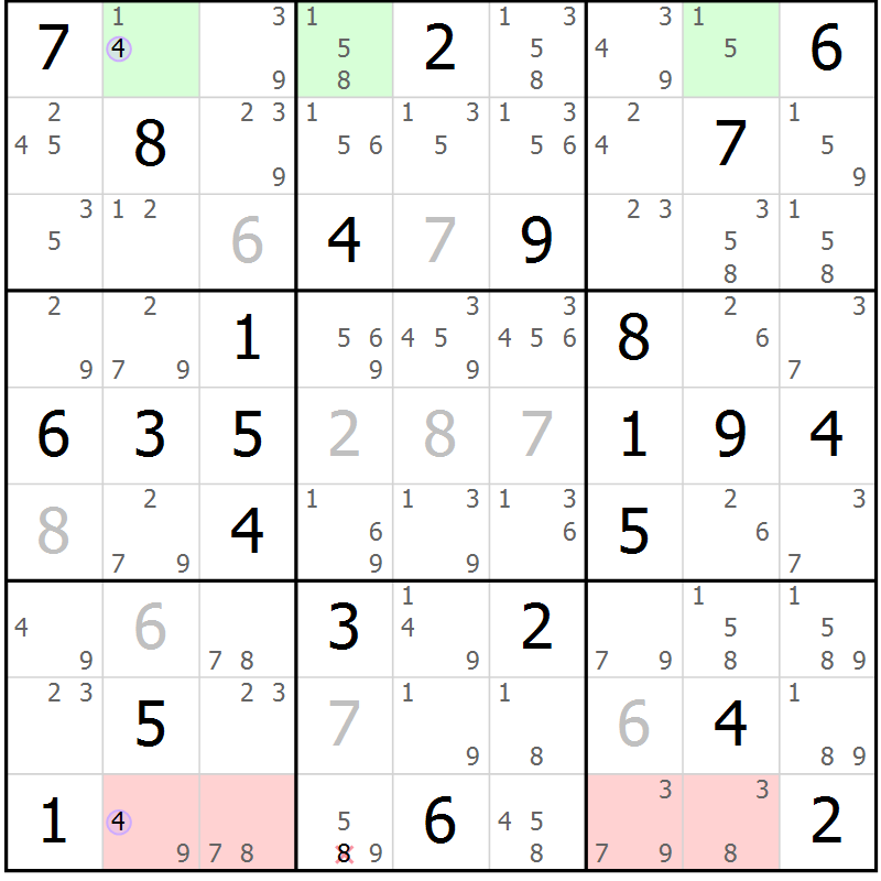 Position des candidats pour la solution de la Gr 81 page 84 du magazine de sudoku Suprême n° 024