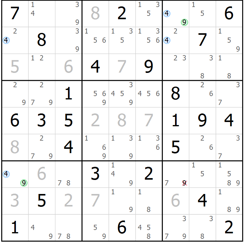 Position des candidats pour la solution de la Gr 81 page 84 du magazine de sudoku Suprême n° 024
