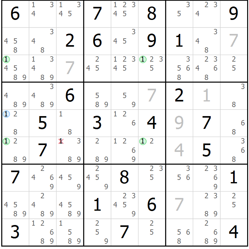 Position des candidats pour la solution de la Gr 82 page 85 du magazine de sudoku Suprême n° 024