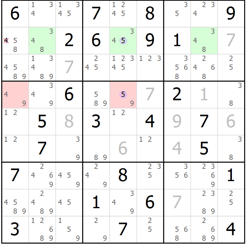 Position des candidats pour la solution de la Gr 82 page 85 du magazine de sudoku Suprême n° 024