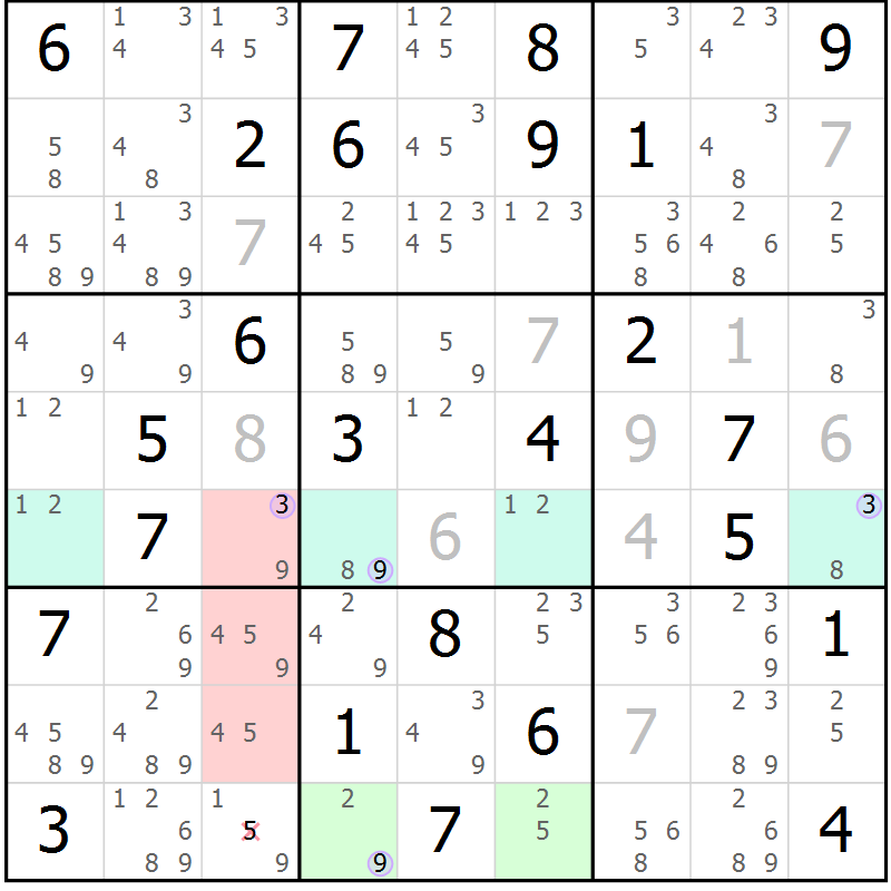 Position des candidats pour la solution de la Gr 82 page 85 du magazine de sudoku Suprême n° 024