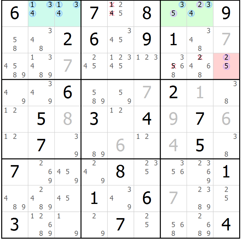 Position des candidats pour la solution de la Gr 82 page 85 du magazine de sudoku Suprême n° 024