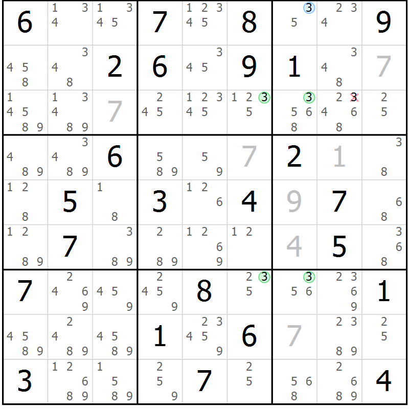 Position des candidats pour la solution de la Gr 82 page 85 du magazine de sudoku Suprême n° 024
