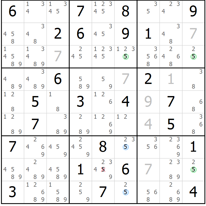 Position des candidats pour la solution de la Gr 82 page 85 du magazine de sudoku Suprême n° 024