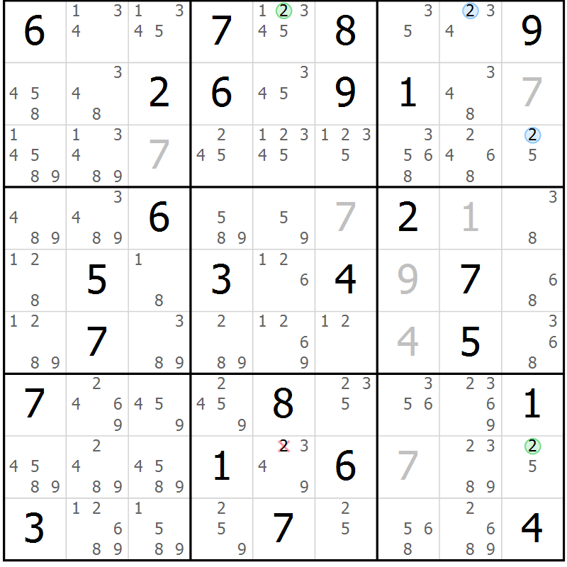 Position des candidats pour la solution de la Gr 82 page 85 du magazine de sudoku Suprême n° 024