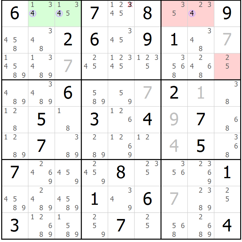 Position des candidats pour la solution de la Gr 82 page 85 du magazine de sudoku Suprême n° 024