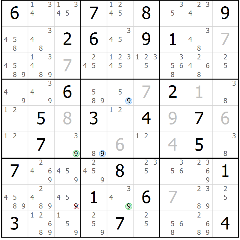 Position des candidats pour la solution de la Gr 82 page 85 du magazine de sudoku Suprême n° 024