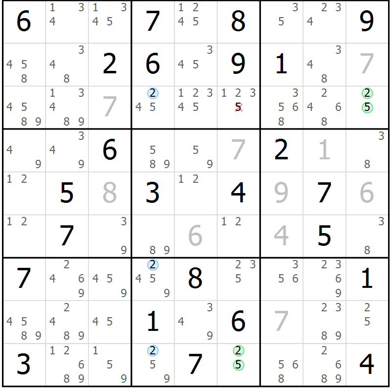 Position des candidats pour la solution de la Gr 82 page 85 du magazine de sudoku Suprême n° 024